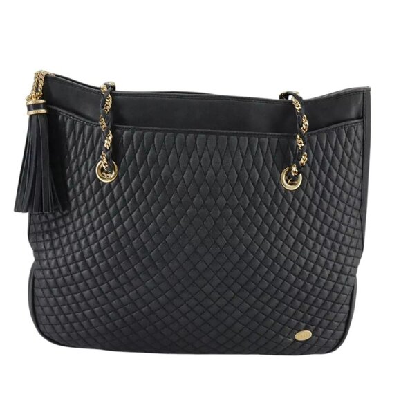 BALLY Chain Tote Bag Leather Black Gold Auth - Picture 2 of 16